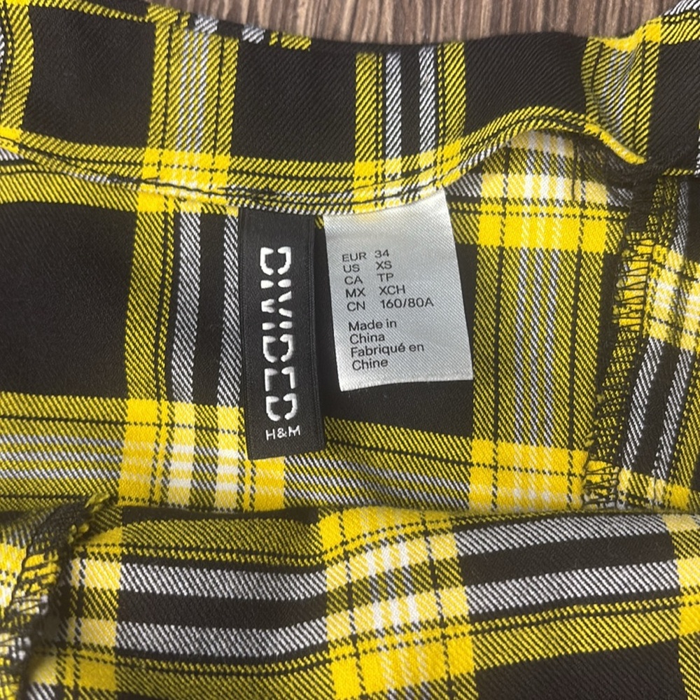 H&M plaid black and yellow mini dress size XS - Picture 4 of 4